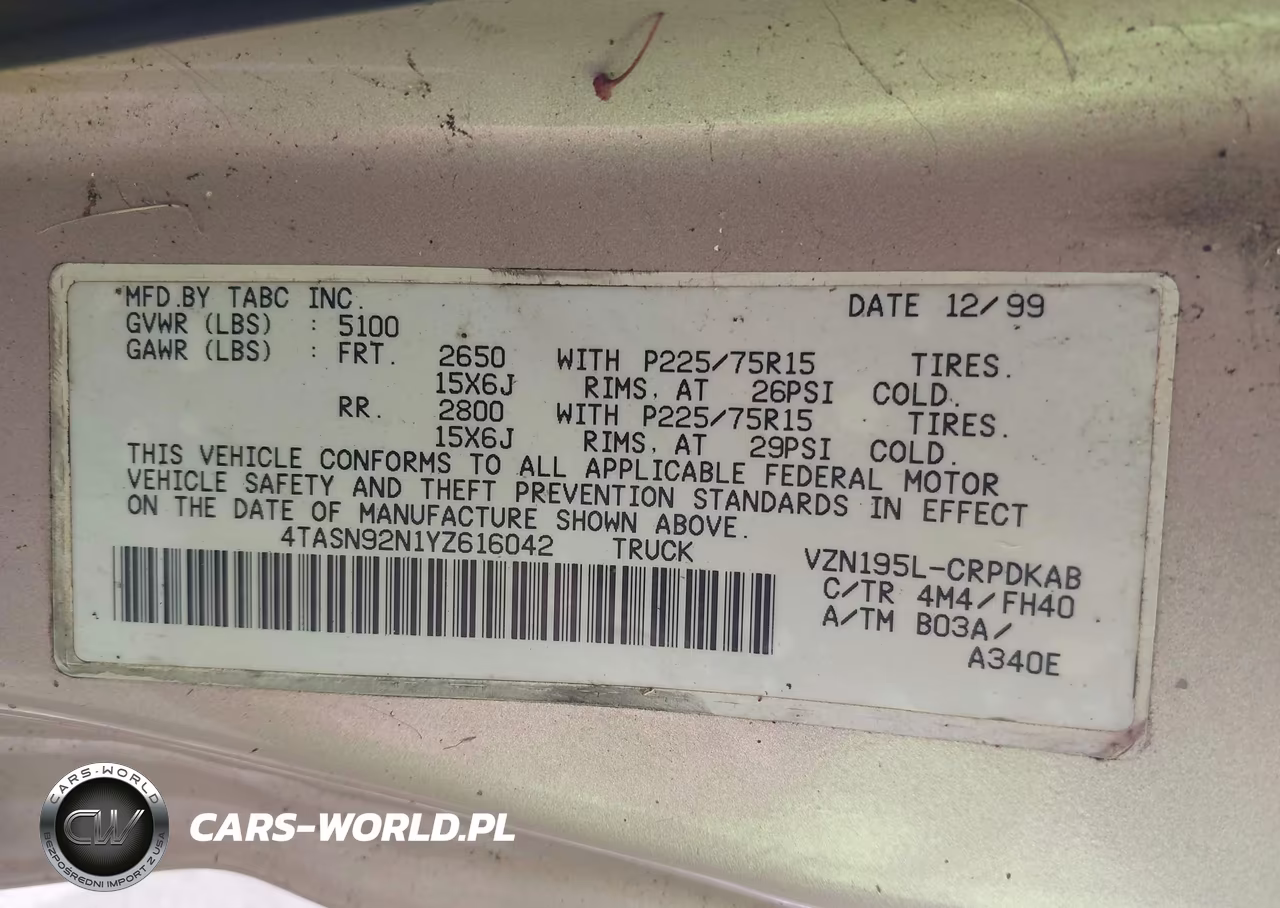 2000 Toyota Tacoma Prerunner V6 VIN:4TASN92N1YZ616042 - 9