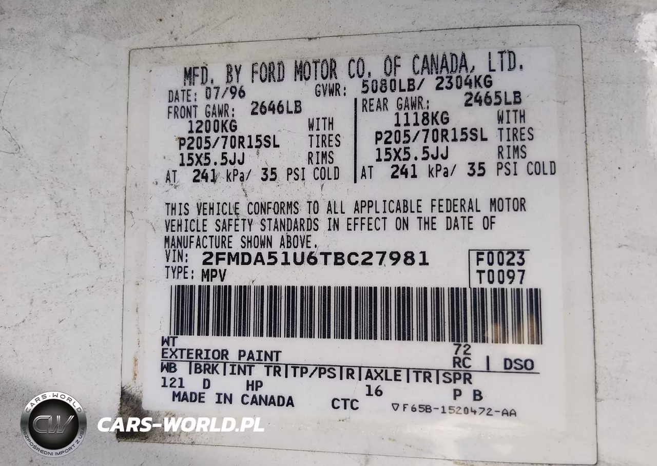 1996 Ford Windstar Wagon VIN:2FMDA51U6TBC27981 - 9