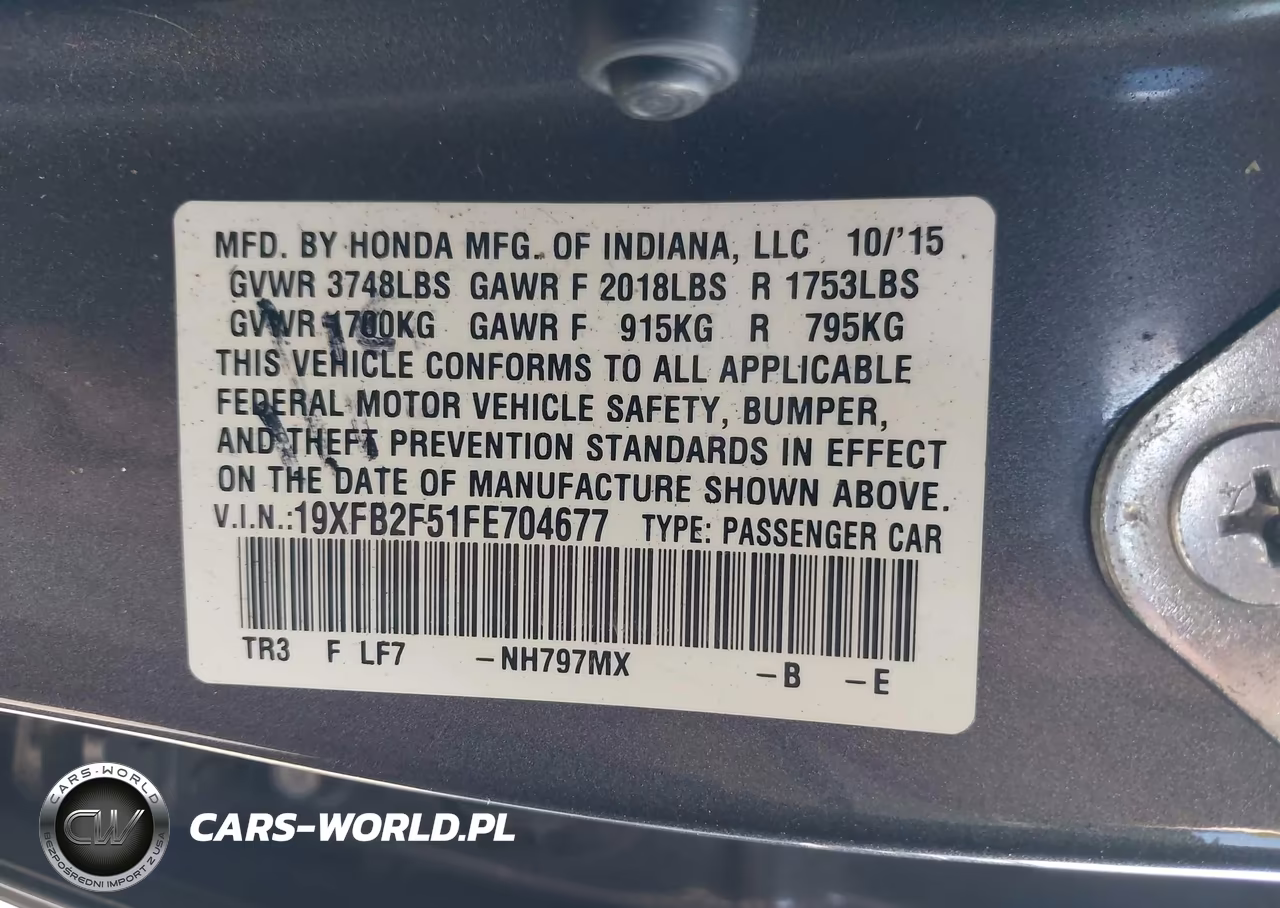 2015 Honda Civic Lx VIN:19XFB2F51FE704677 - 9