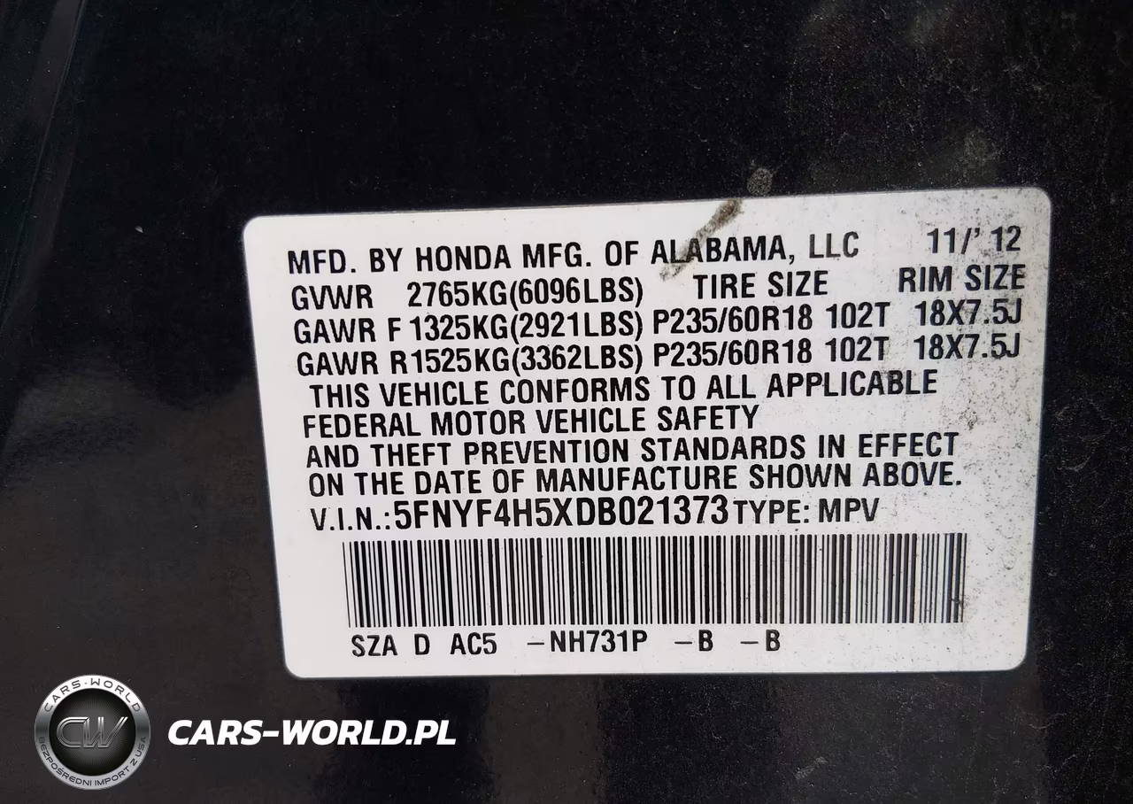 2013 Honda Pilot Exl VIN:5FNYF4H5XDB021373 - 9