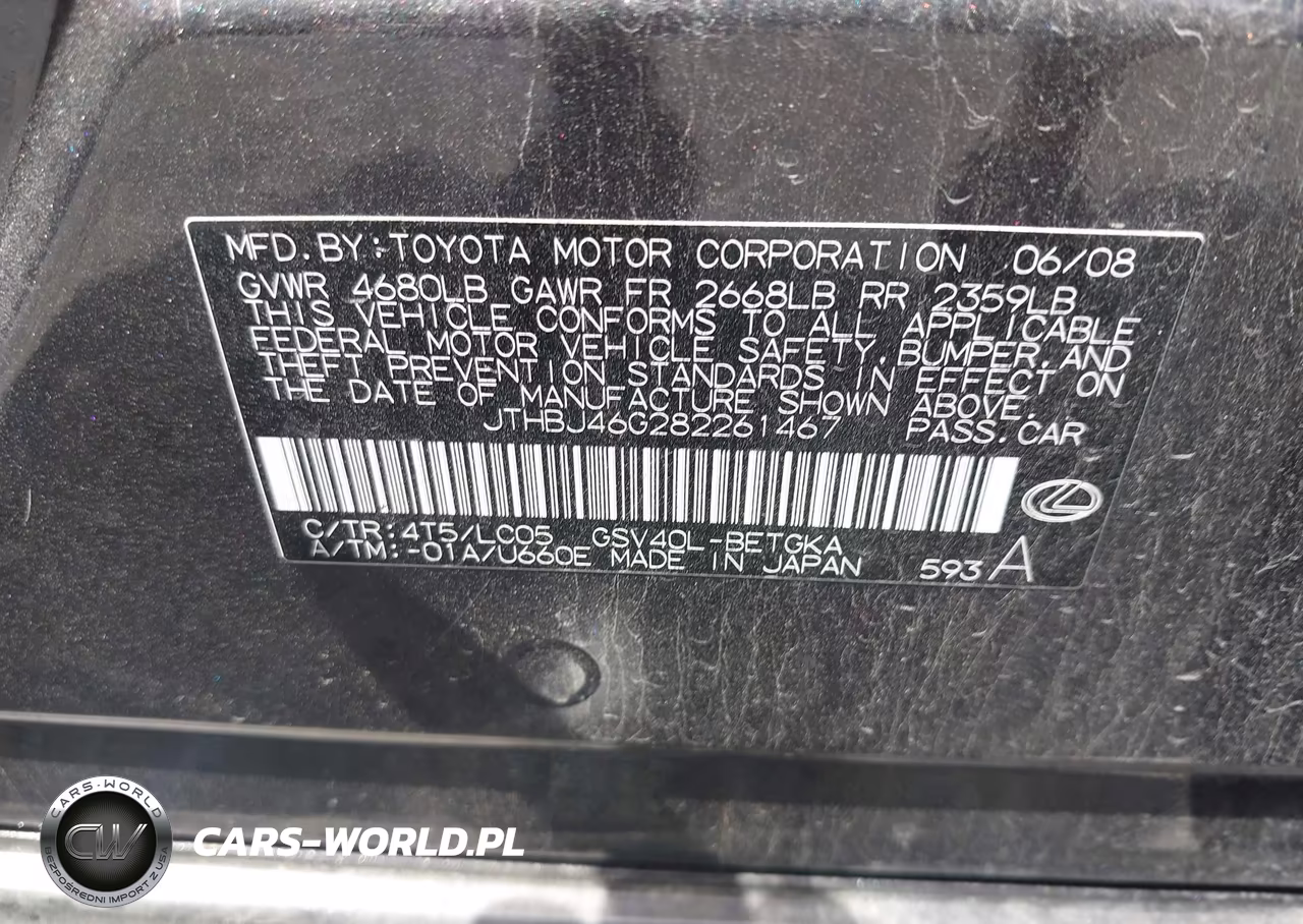 2008 Lexus Es 350 VIN:JTHBJ46G282261467 - 9