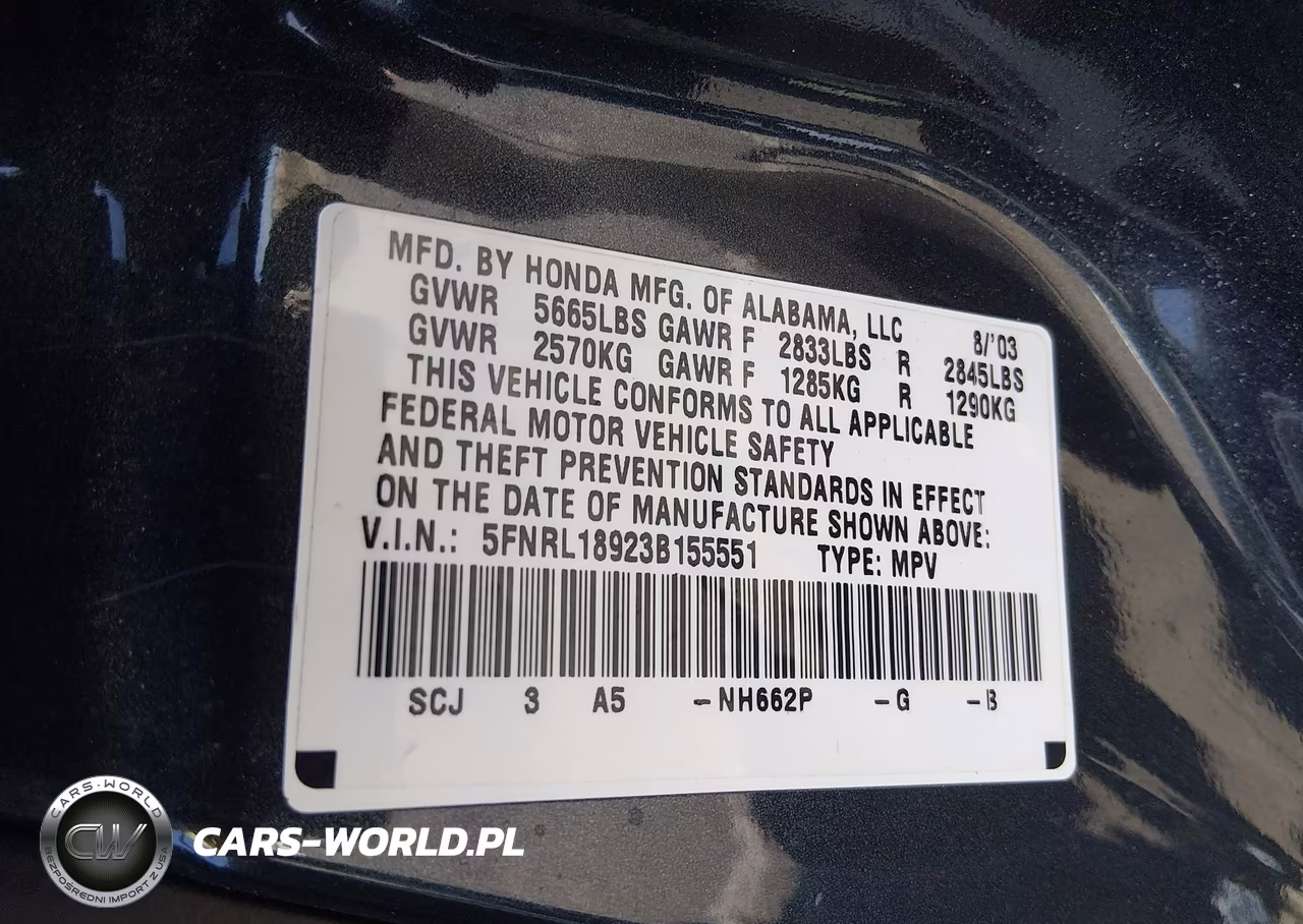 2003 Honda Odyssey Ex-L VIN:5FNRL18923B155551 - 9