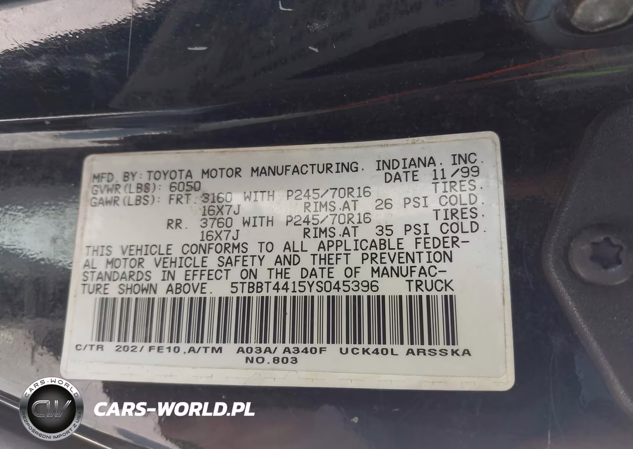 2000 Toyota Tundra Sr5 V8 VIN:5TBBT4415YS045396 - 9