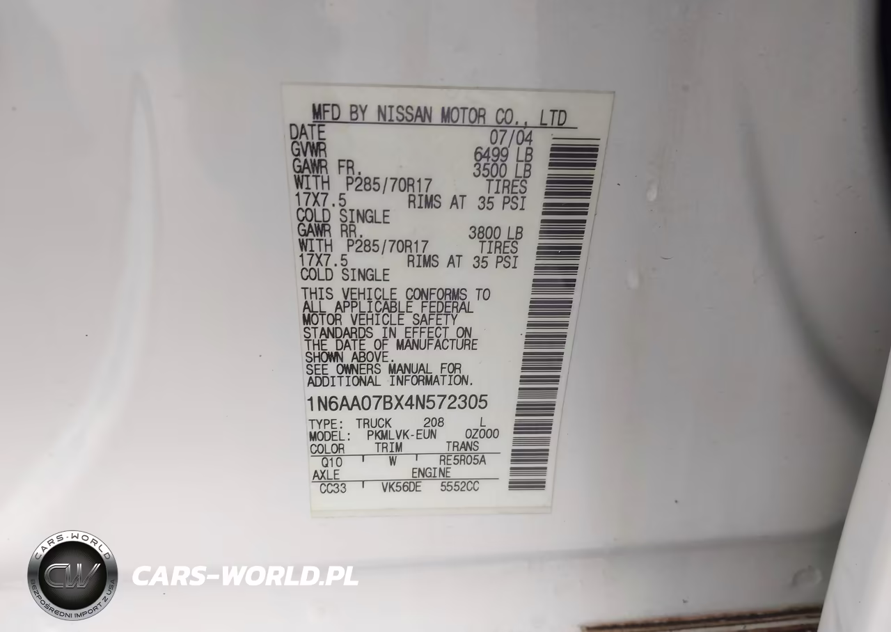 2004 Nissan Titan Le VIN:1N6AA07BX4N572305 - 9