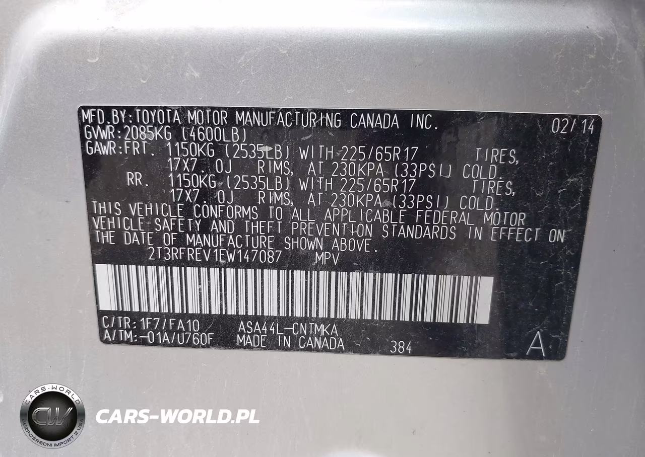 2014 Toyota Rav4 Xle VIN:2T3RFREV1EW147087 - 9