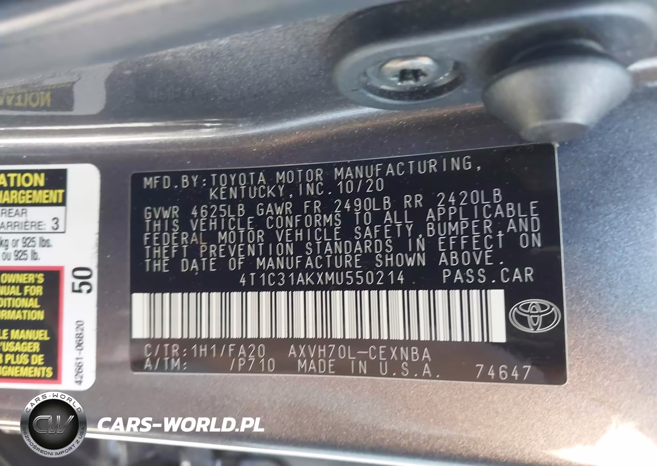 2021 Toyota Camry Le Hybrid VIN:4T1C31AKXMU550214 - 9