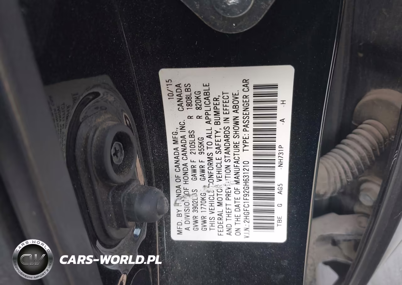 2016 Honda Civic Touring VIN:2HGFC1F92GH631210 - 9