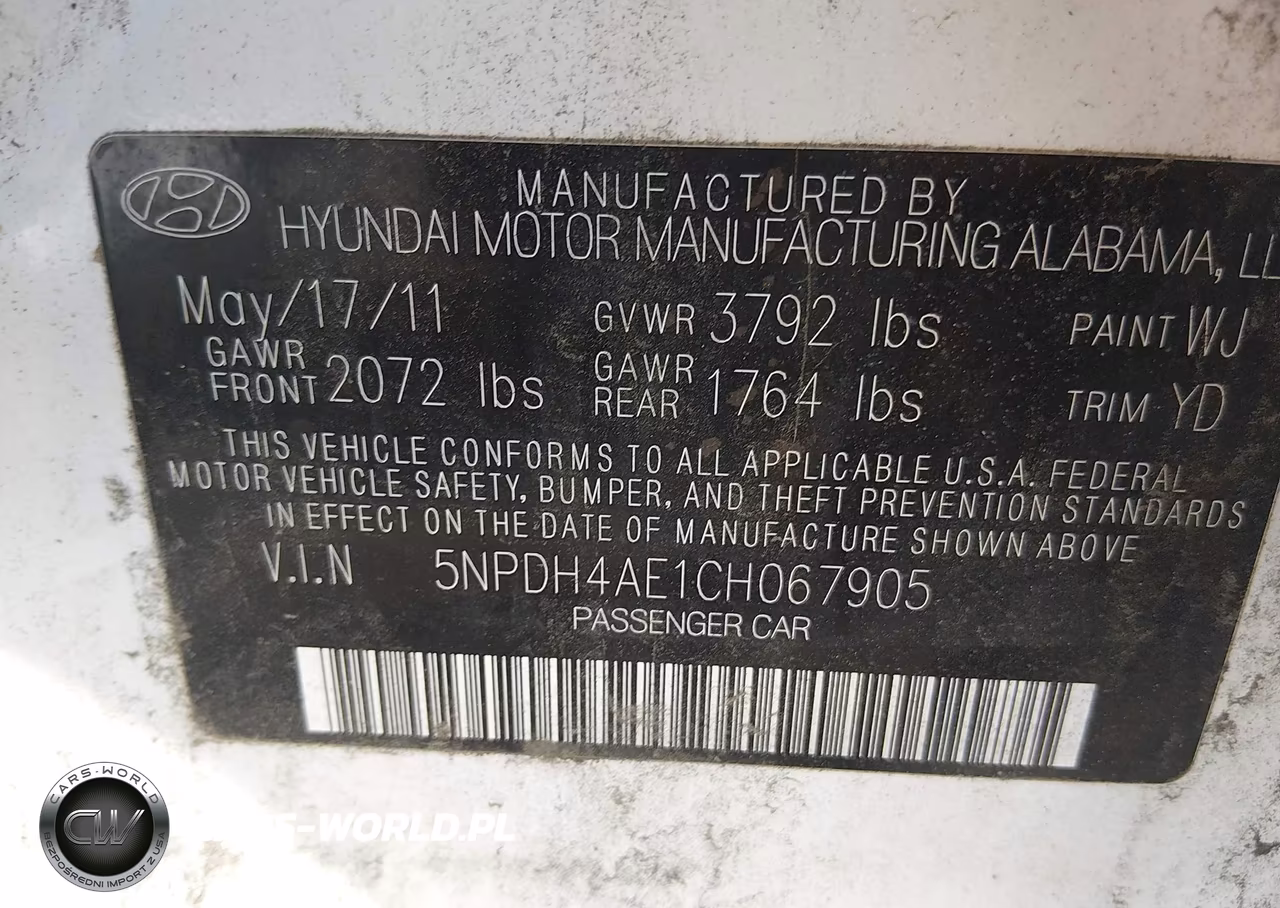 2012 Hyundai Elantra Gls VIN:5NPDH4AE1CH067905 - 9