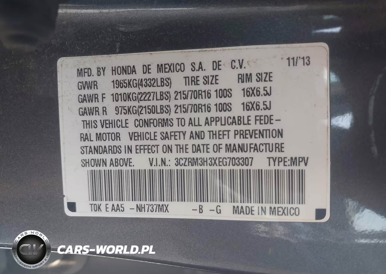 2014 Honda Cr-V Lx VIN:3CZRM3H3XEG703307 - 9