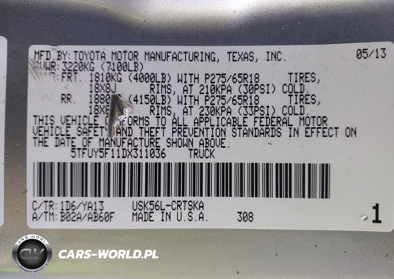 2013 Toyota Tundra Grade 5.7L V8 VIN:5TFUY5F11DX311036 - 9