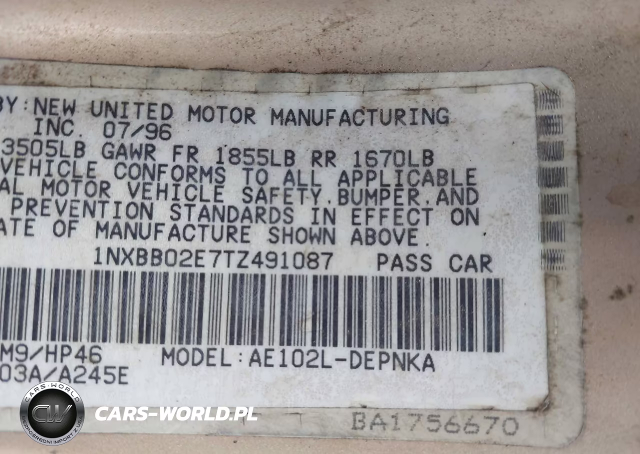 1996 Toyota Corolla Dx VIN:1NXBB02E7TZ491087 - 9