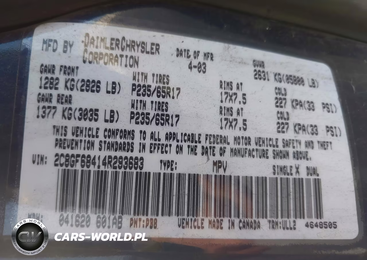 2004 Chrysler Pacifica VIN:2C8GF68414R293683 - 9