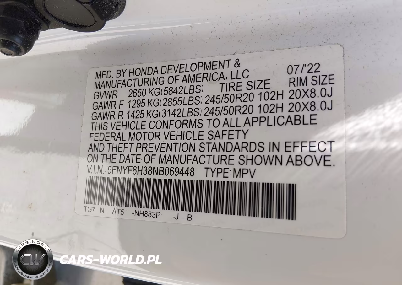 2022 Honda Pilot Awd Sport VIN:5FNYF6H38NB069448 - 9