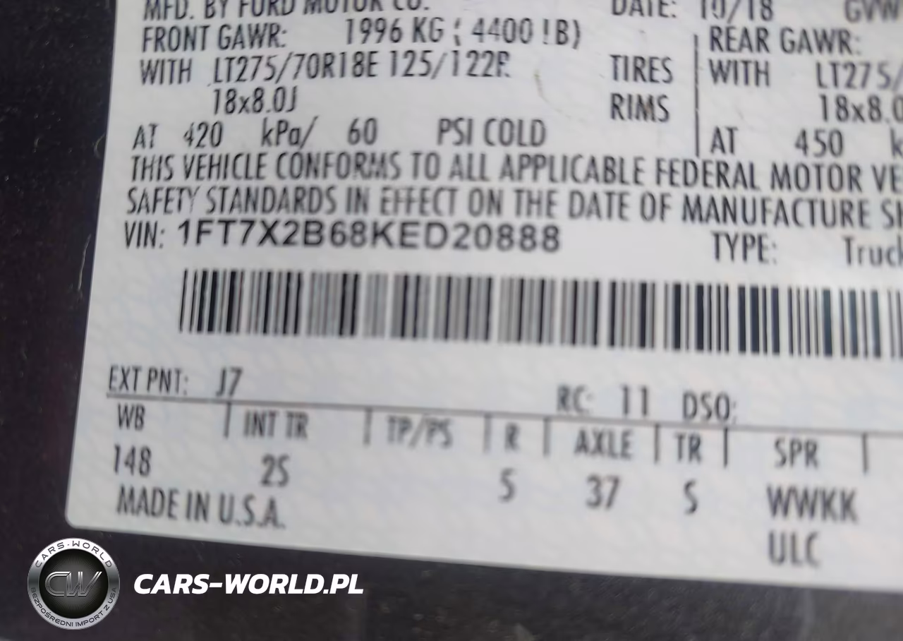 2019 Ford F-250 Xlt VIN:1FT7X2B68KED20888 - 9