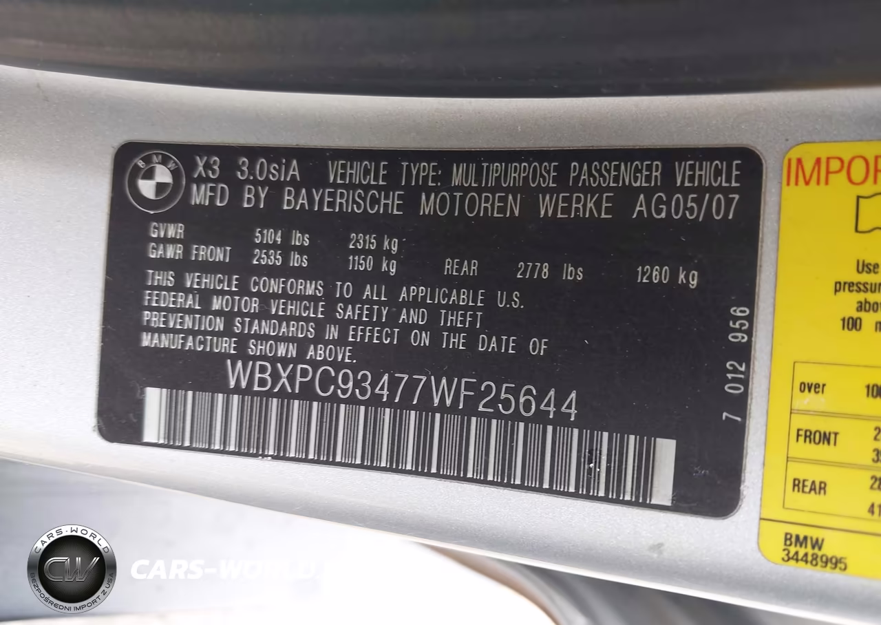 2007 BMW X3 3.0Si VIN:WBXPC93477WF25644 - 9