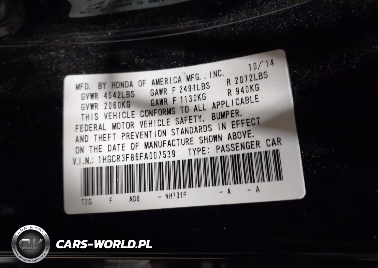 2015 Honda Accord Ex-L V-6 VIN:1HGCR3F86FA007539 - 9