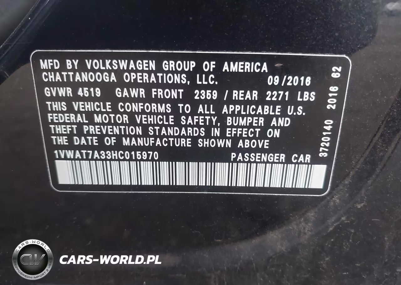 2017 Volkswagen Passat 1.8T S VIN:1VWAT7A33HC015970 - 9