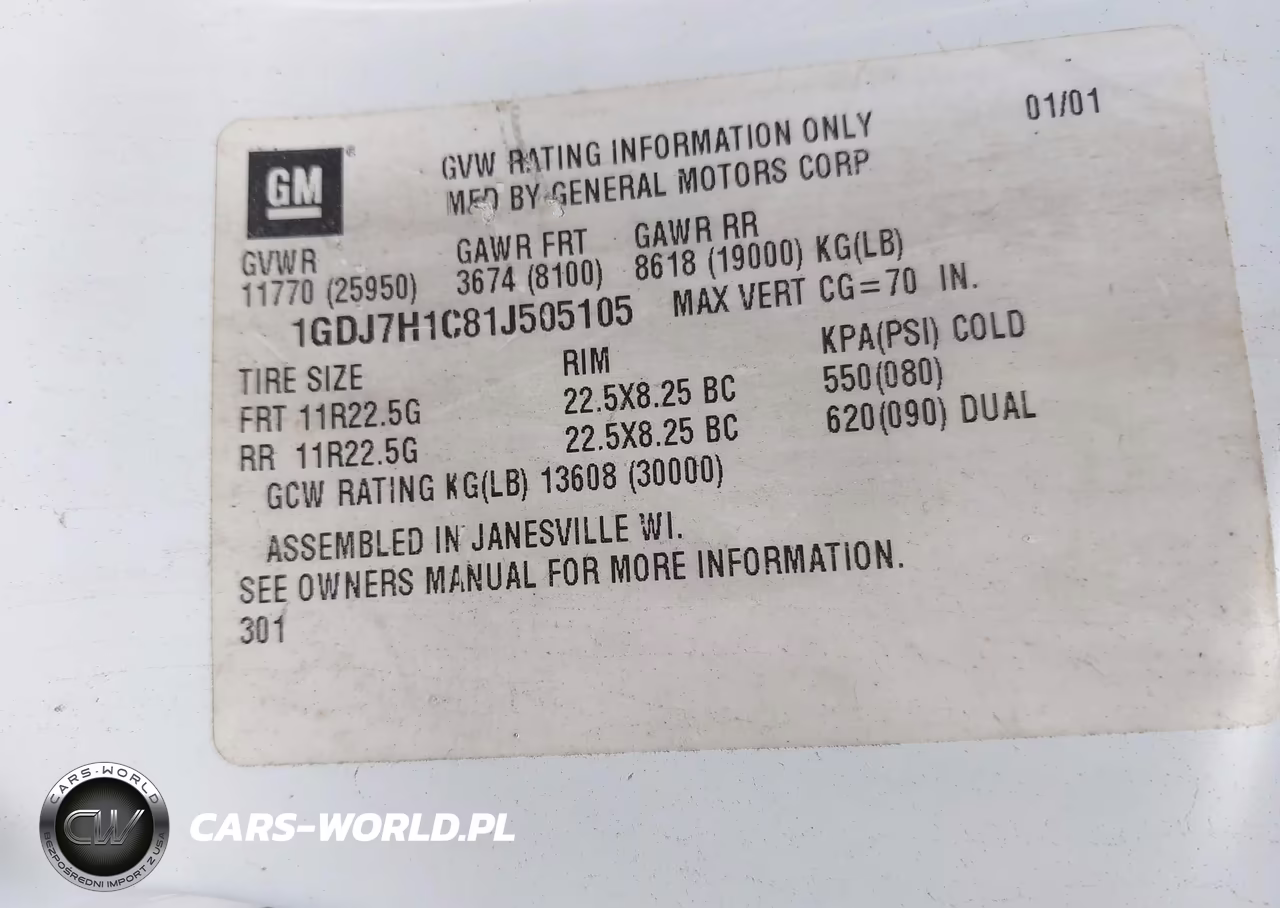 2001 GMC C-Series C7H042 VIN:1GDJ7H1C81J505105 - 8