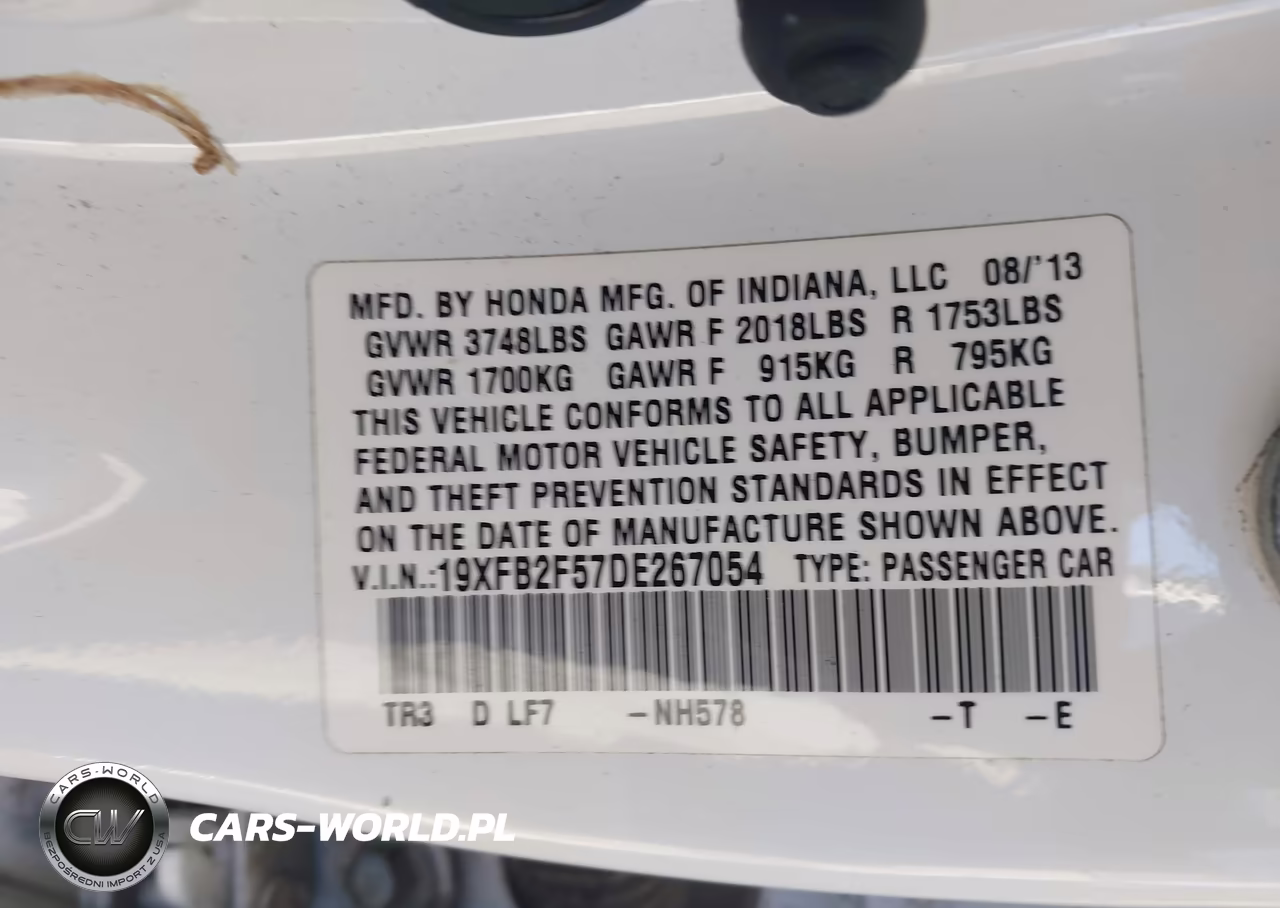 2013 Honda Civic Lx VIN:19XFB2F57DE267054 - 9