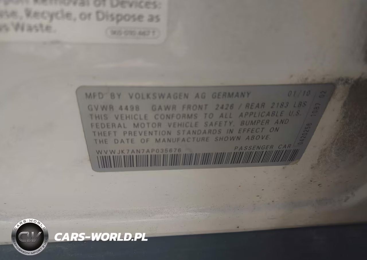 2010 Volkswagen Passat Komfort VIN:WVWJK7AN7AP035676 - 9
