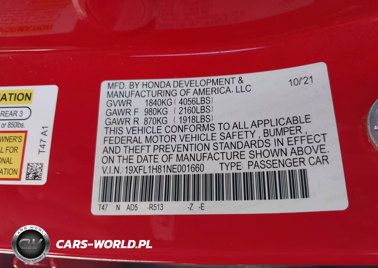 2022 Honda Civic Sport Touring VIN:19XFL1H81NE001660 - 9