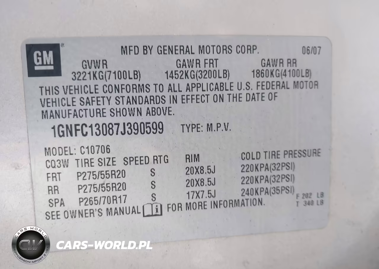 2007 Chevrolet Tahoe Lt VIN:1GNFC13087J390599 - 9