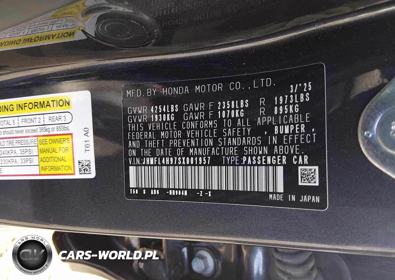 2025 Honda Civic Hybrid Sport Touring VIN:JHMFL4H97SX001957 - 9