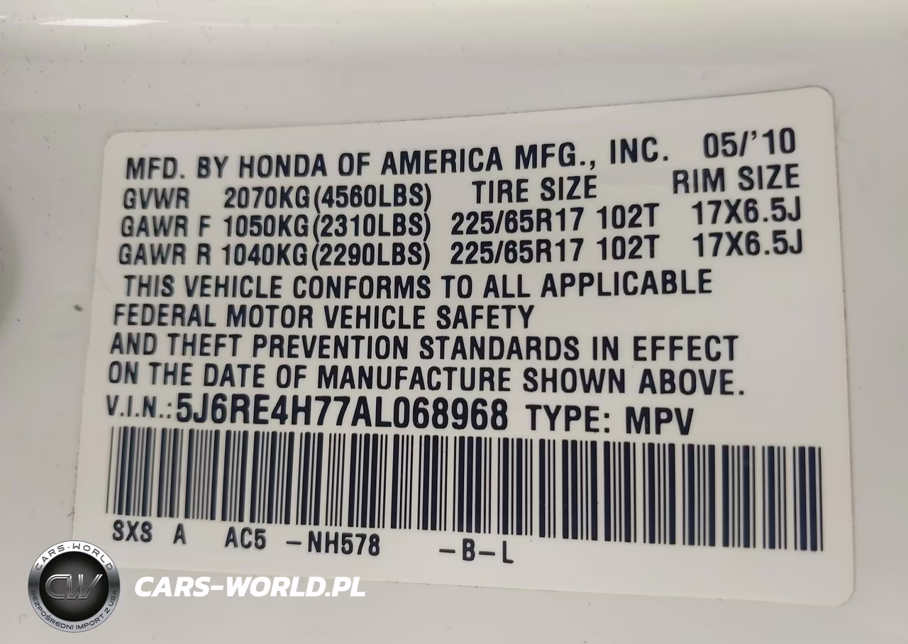 2010 Honda Cr-V Ex-L VIN:5J6RE4H77AL068968 - 9