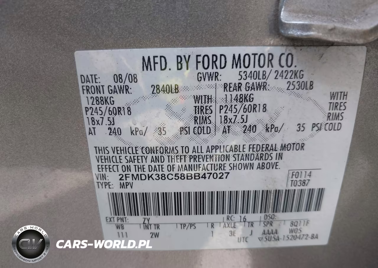 2008 Ford Edge Sel VIN:2FMDK38C58BB47027 - 9