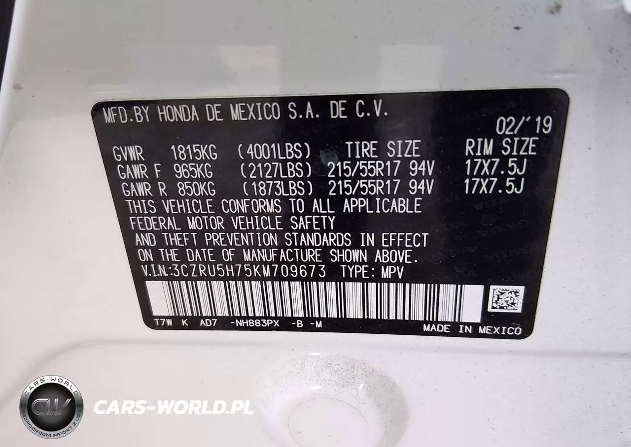 2019 Honda Hr-V Ex-L VIN:3CZRU5H75KM709673 - 9