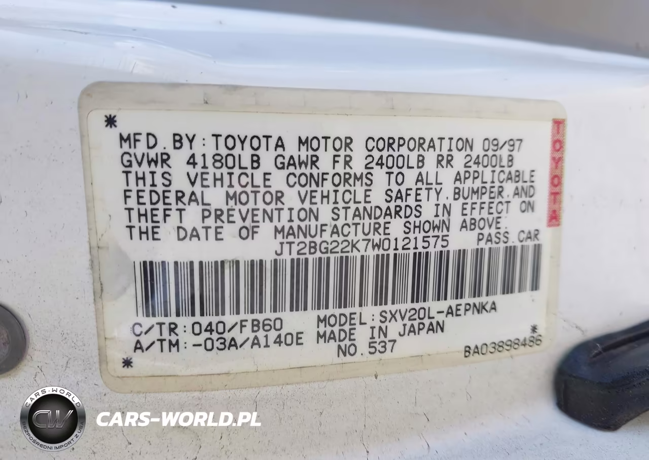 1998 Toyota Camry Le VIN:JT2BG22K7W0121575 - 9