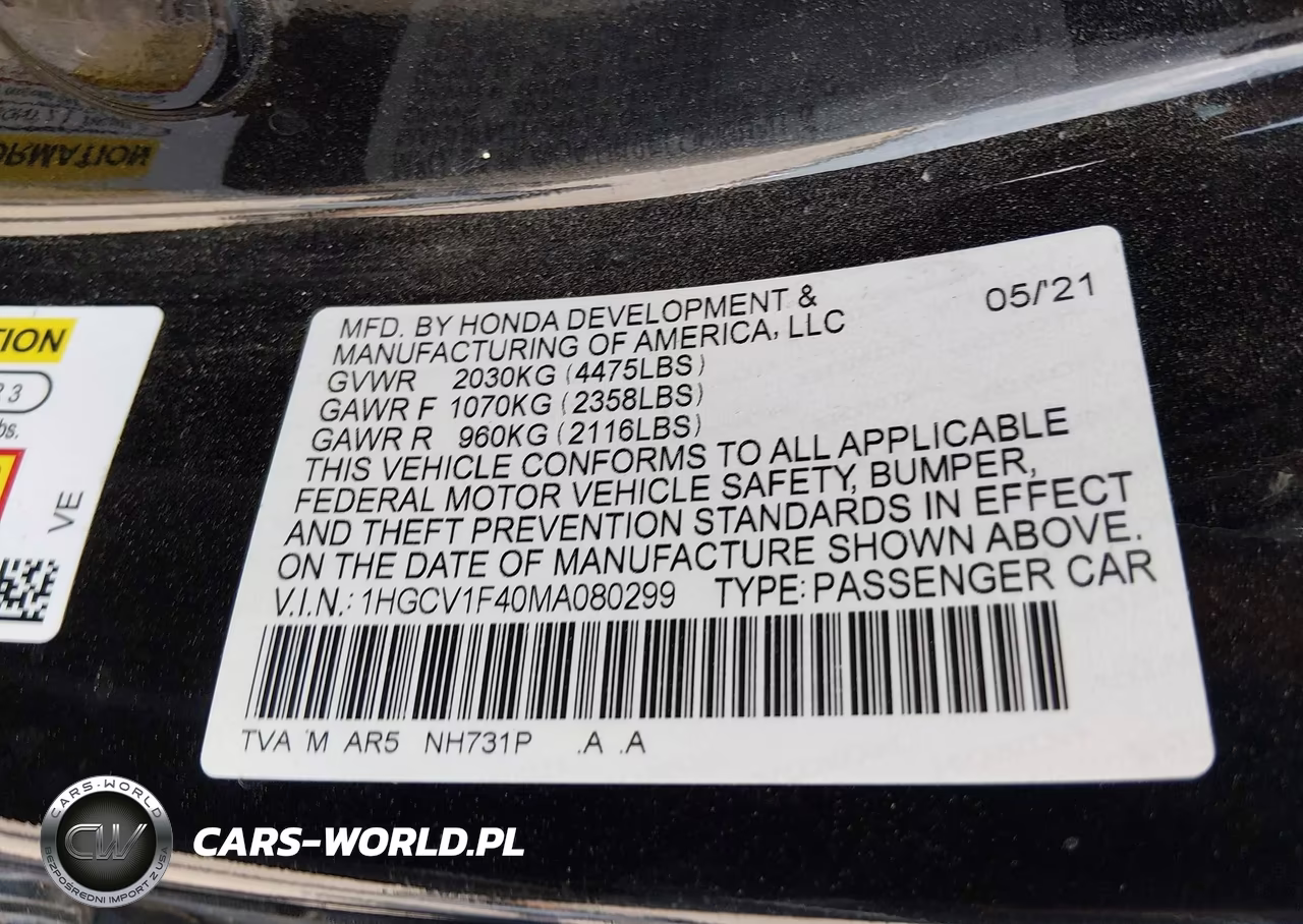 2021 Honda Accord Sport Special Edition VIN:1HGCV1F40MA080299 - 9
