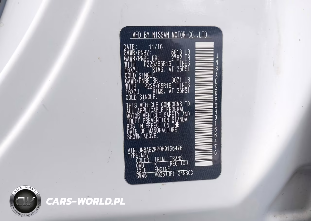2017 Nissan Quest Sv VIN:JN8AE2KP0H9166476 - 9