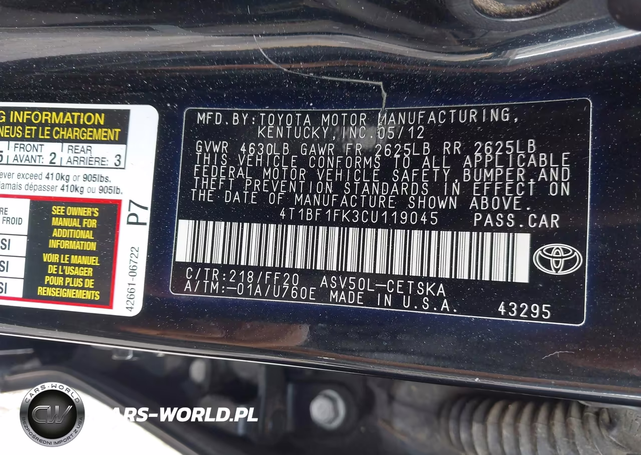 2012 Toyota Camry Se VIN:4T1BF1FK3CU119045 - 9