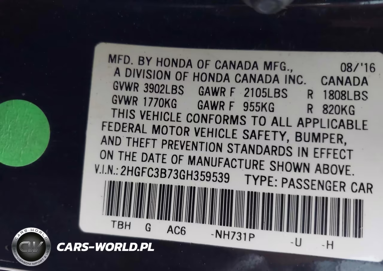 2016 Honda Civic Ex-L VIN:2HGFC3B73GH359539 - 9