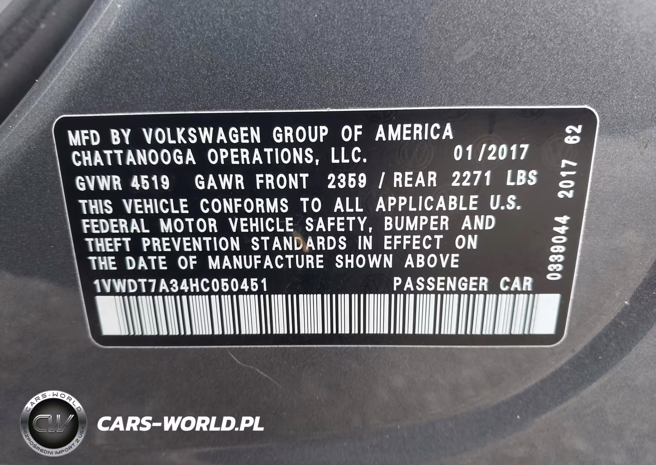 2017 Volkswagen Passat 1.8T R-Line VIN:1VWDT7A34HC050451 - 9