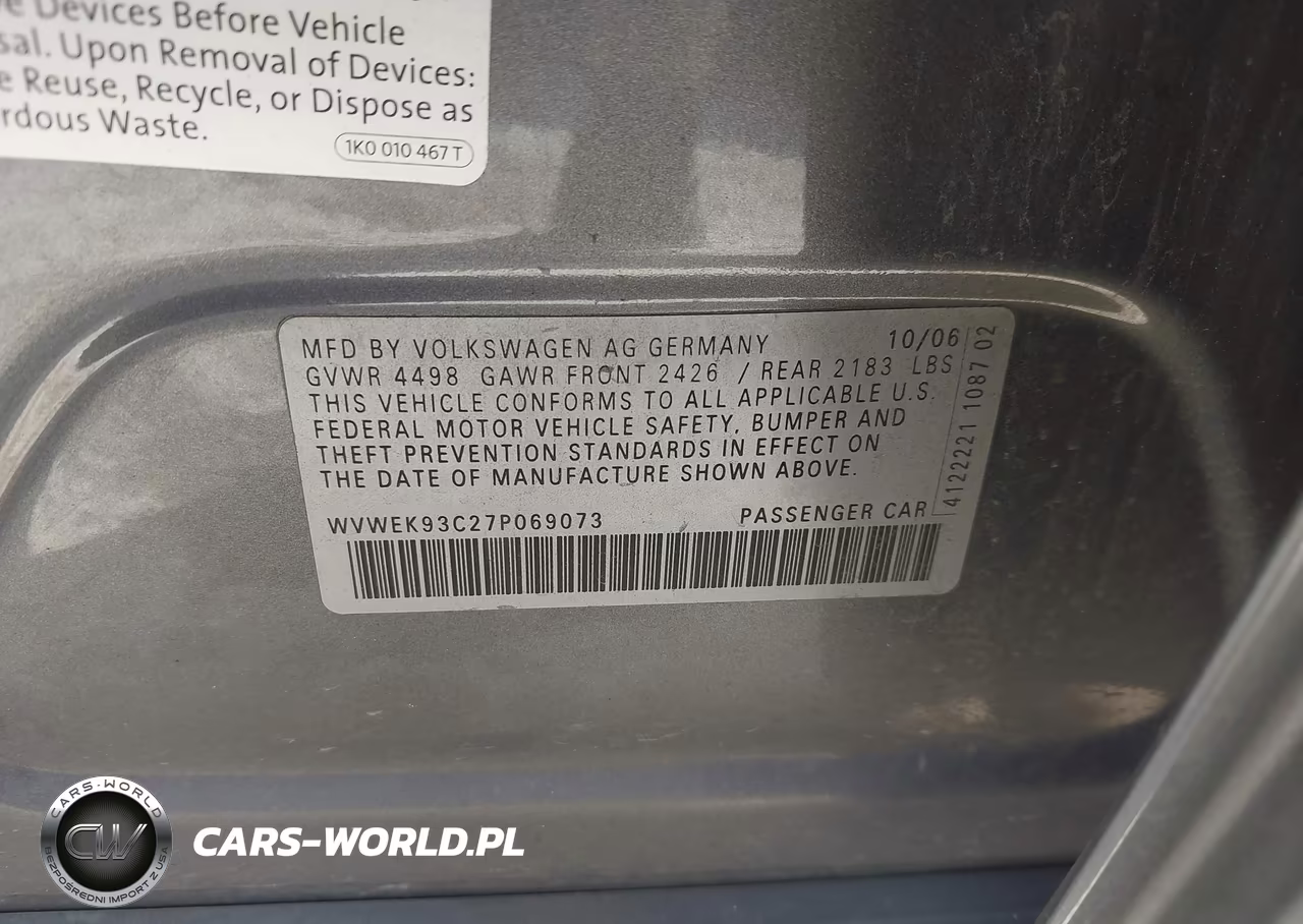 2007 Volkswagen Passat 2.0T VIN:WVWEK93C27P069073 - 9