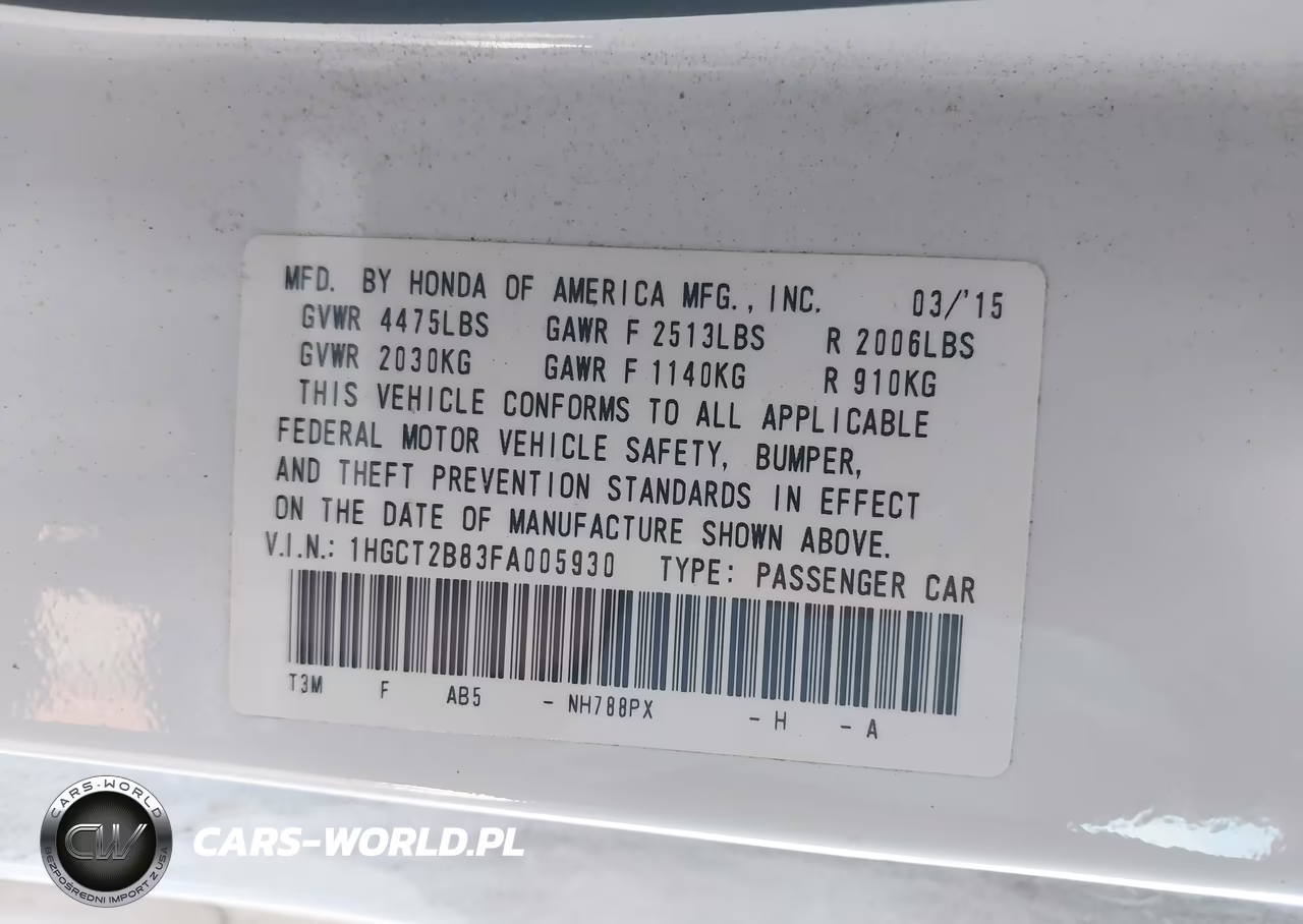 2015 Honda Accord Ex-L V-6 VIN:1HGCT2B83FA005930 - 9