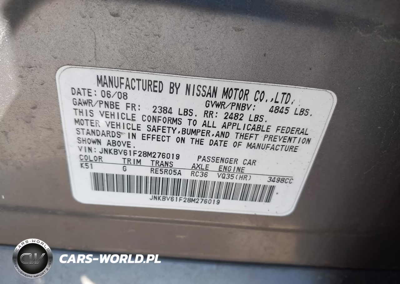 2008 Infiniti G35X VIN:JNKBV61F28M276019 - 9