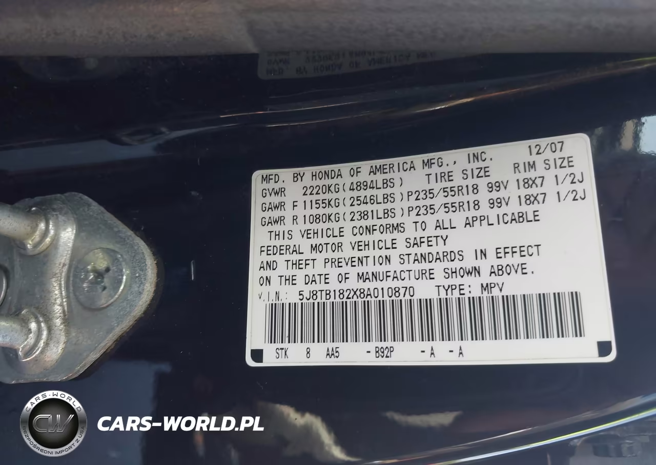 2008 Acura Rdx VIN:5J8TB182X8A010870 - 9