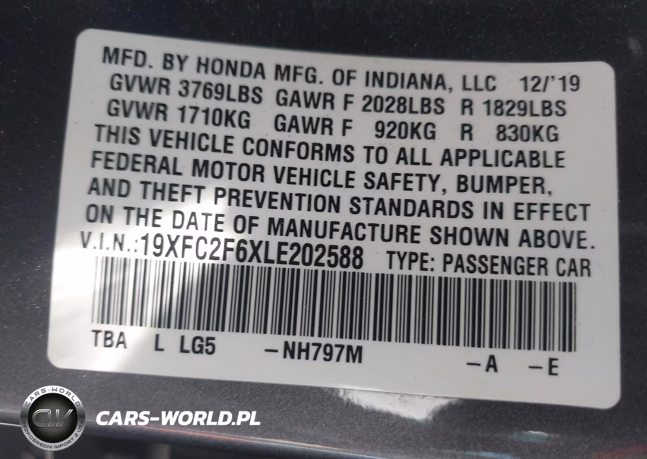 2020 Honda Civic Lx VIN:19XFC2F6XLE202588 - 9