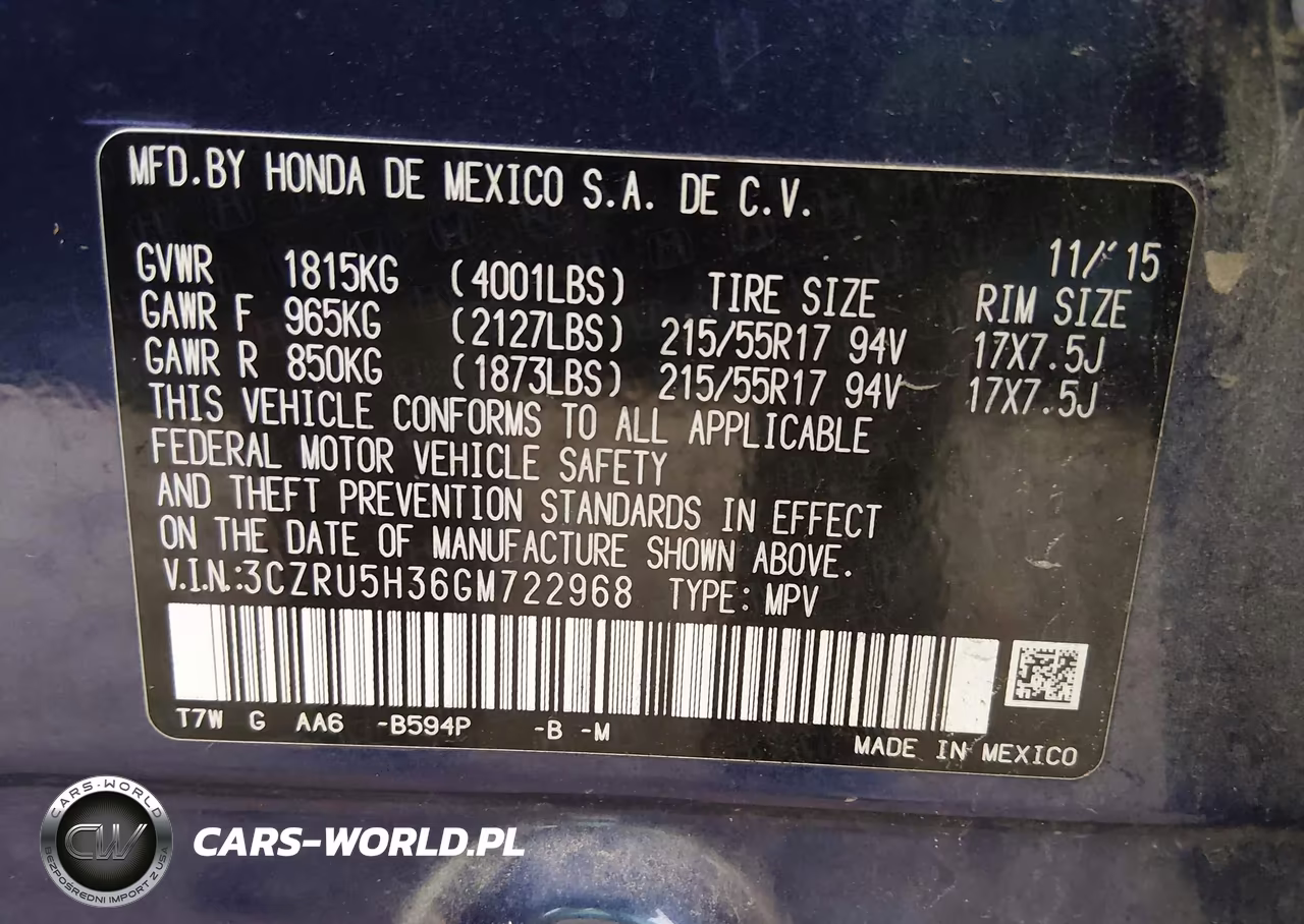 2016 Honda Hr-V Lx VIN:3CZRU5H36GM722968 - 9