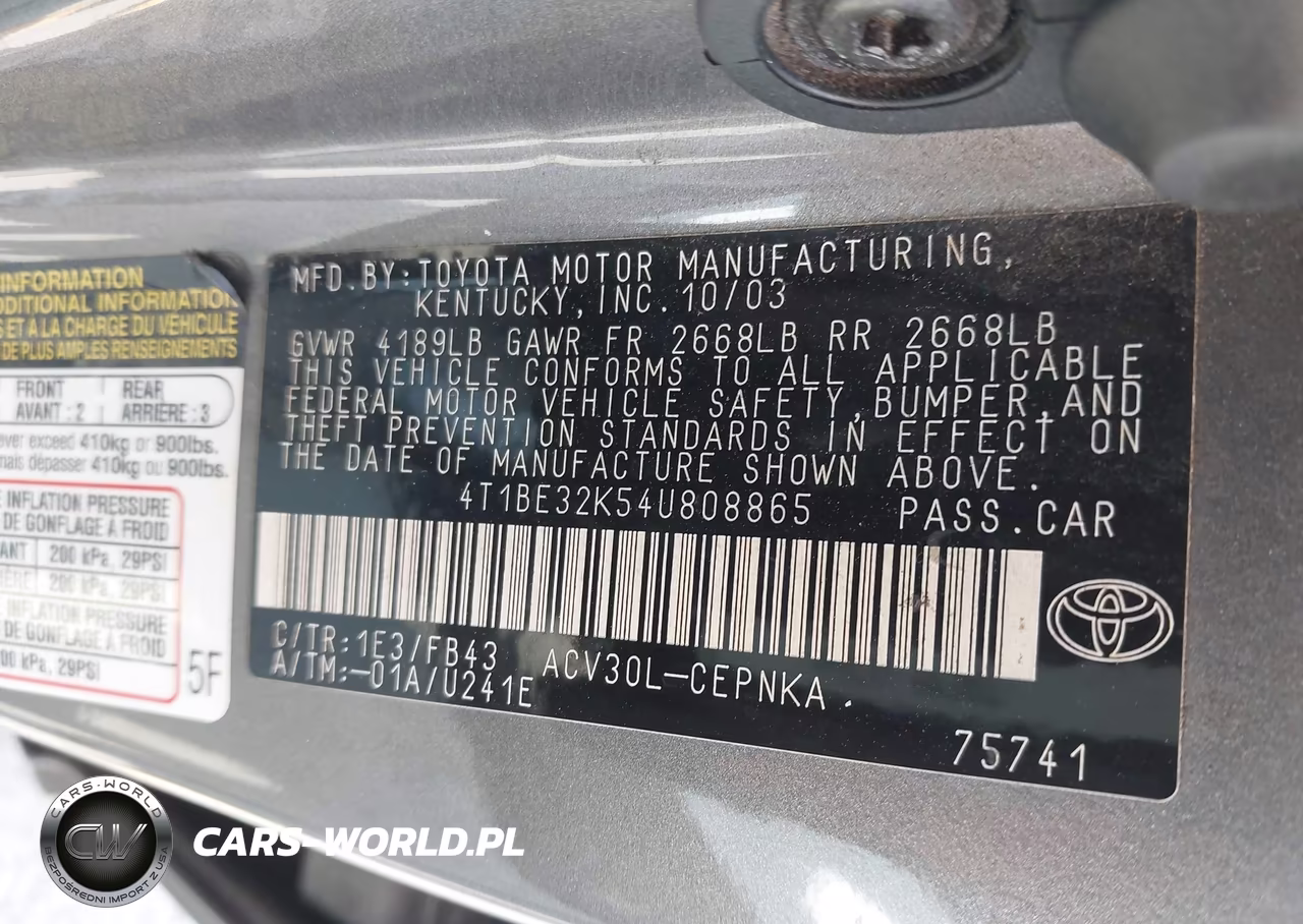 2004 Toyota Camry Le VIN:4T1BE32K54U808865 - 9