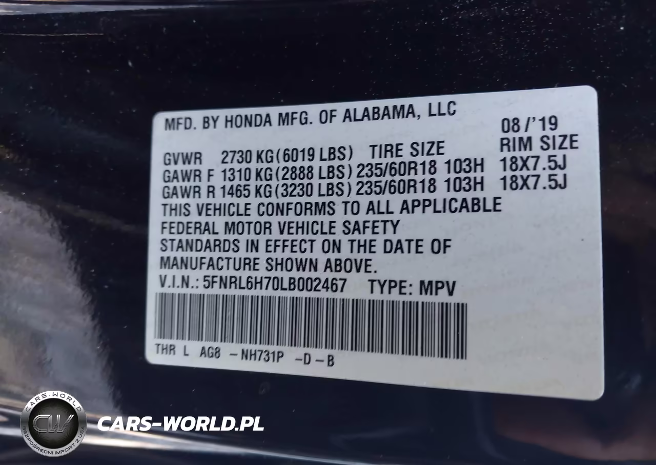 2020 Honda Odyssey Ex-L-Ex-L W-Navi Res VIN:5FNRL6H70LB002467 - 9