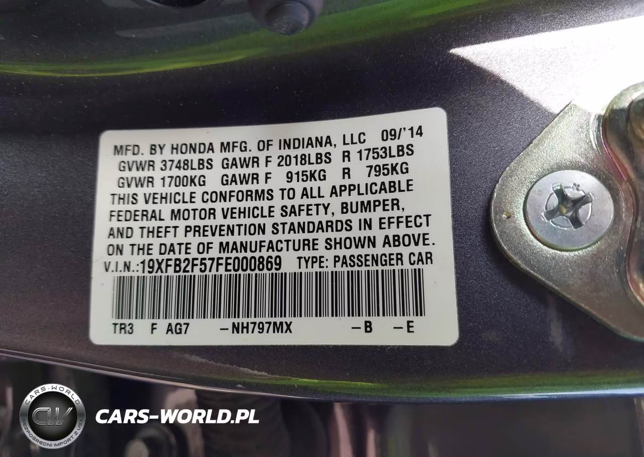 2015 Honda Civic Lx VIN:19XFB2F57FE000869 - 9
