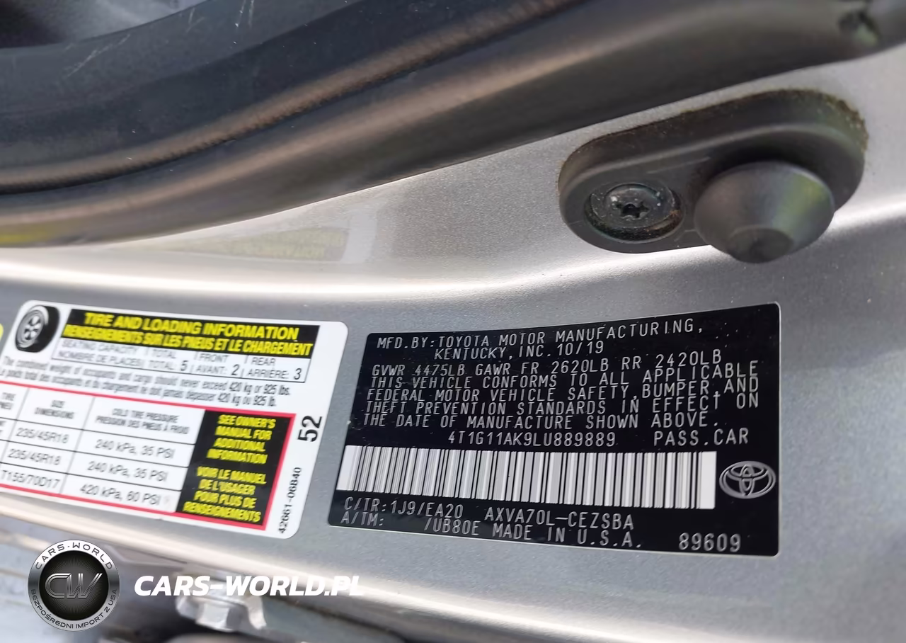 2020 Toyota Camry Se VIN:4T1G11AK9LU889889 - 9