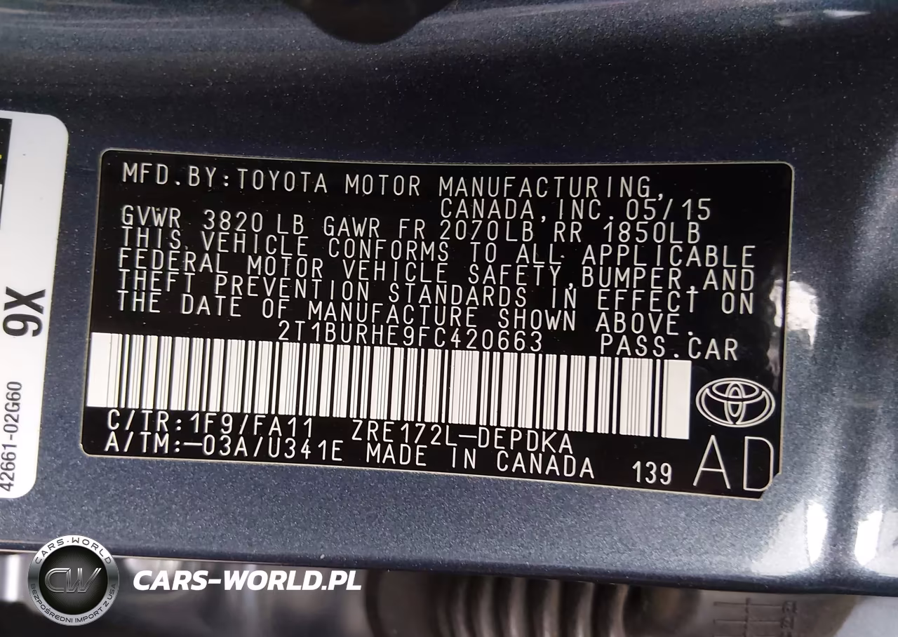 2015 Toyota Corolla L VIN:2T1BURHE9FC420663 - 9