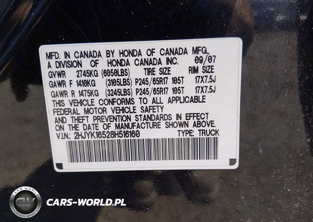 2008 Honda Ridgeline Rtl VIN:2HJYK16528H516160 - 9