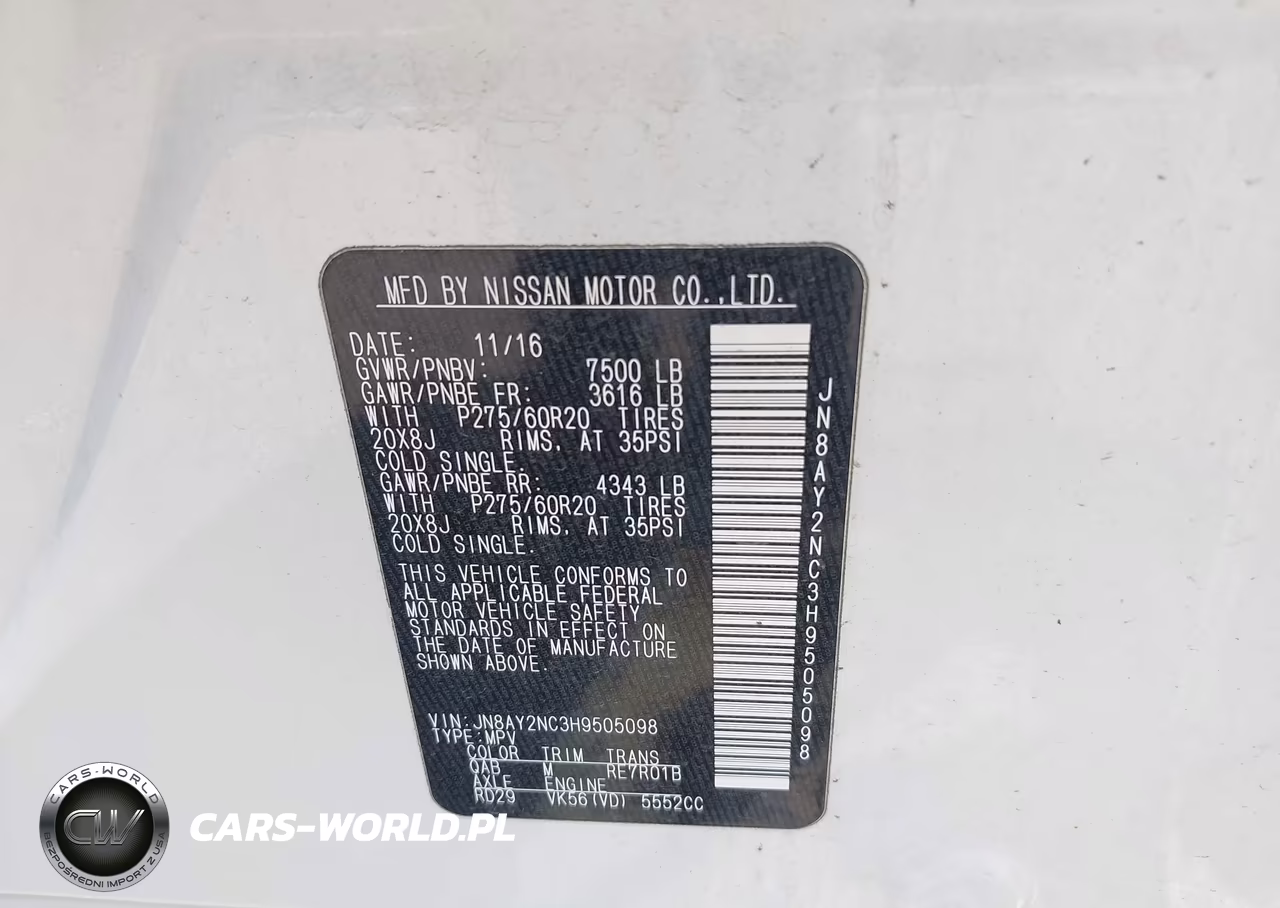 2017 Nissan Armada Platinum VIN:JN8AY2NC3H9505098 - 9