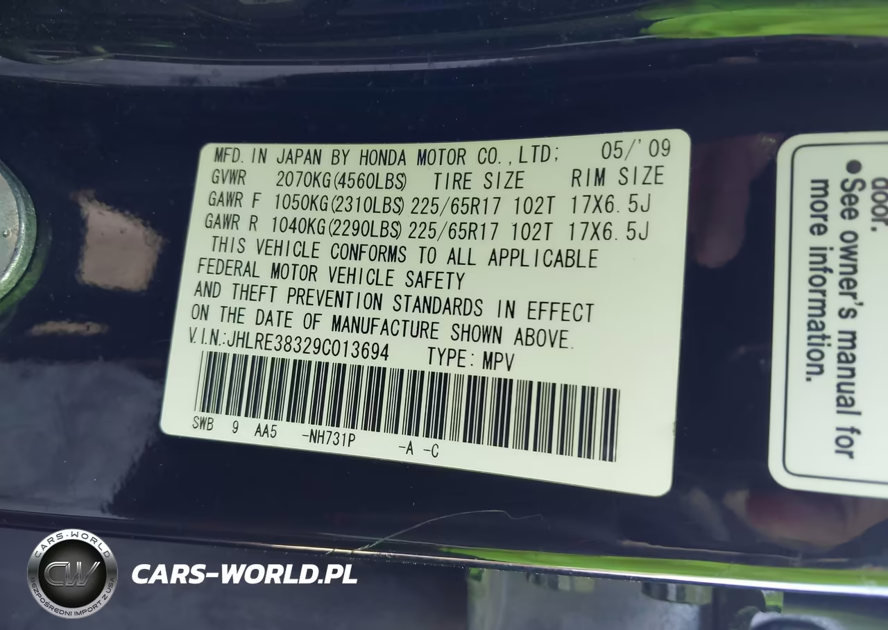 2009 Honda Cr-V Lx VIN:JHLRE38329C013694 - 9